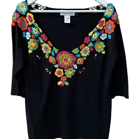 Soft Surroundings Vtg Multicolor Floral Embroidered Embellished Sweater size XL - Picture 1 of 6